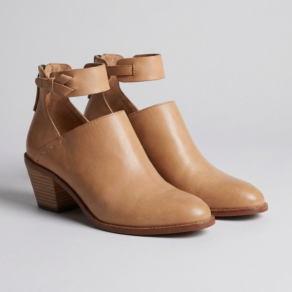 Fitted Ankle Boots with Braided Strap and Block Heel