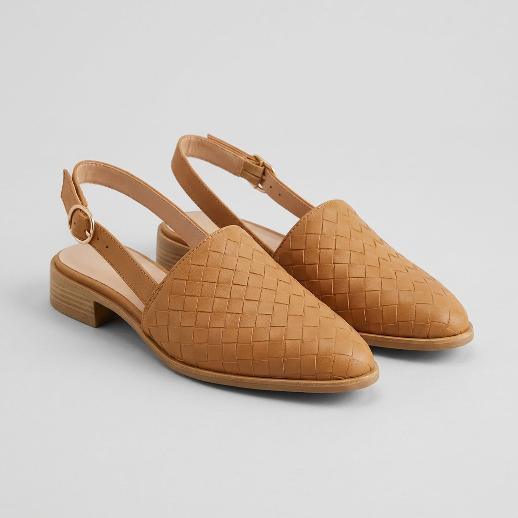 Luxury Woven Slingback Flats with Adjustable Ankle Strap