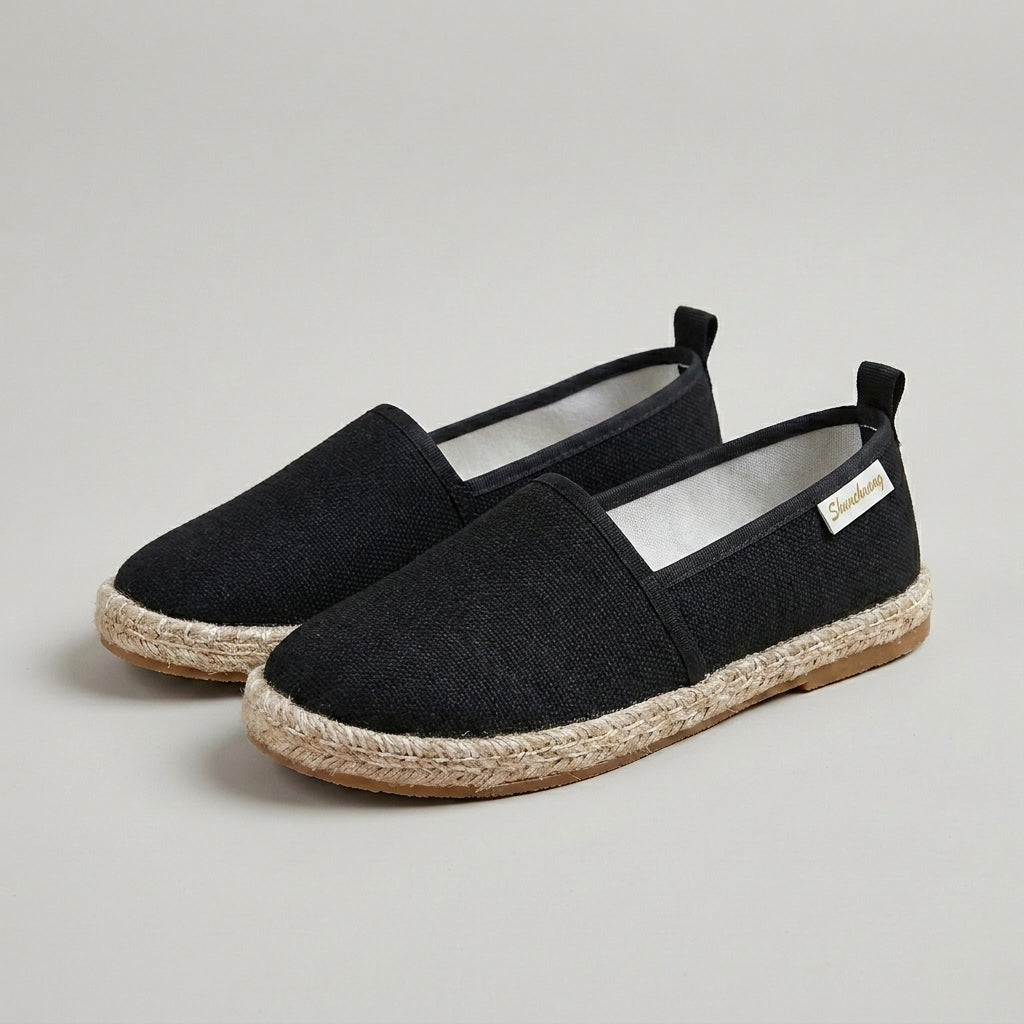 Women's Textured Woven Canvas Slip-On Espadrilles with Braided Sole