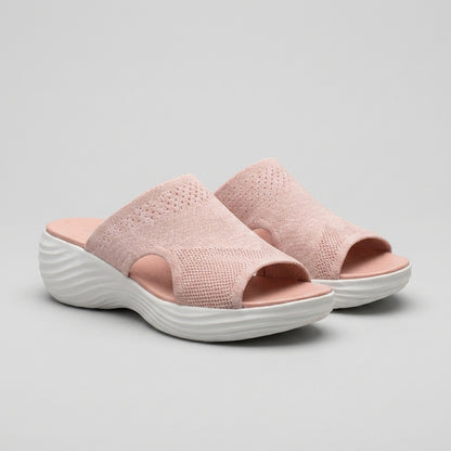 Breathable Knit Platform Slide Sandals with Contoured Arch Support
