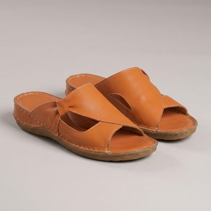 Slide Sandals with Bow Accent and Contoured Wedge Heel