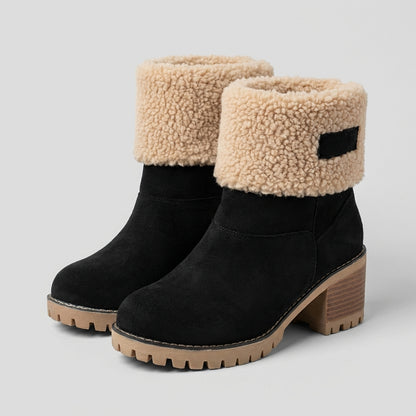 Mid-Calf Fur-Lined Boots with Lug Sole and Block Heel