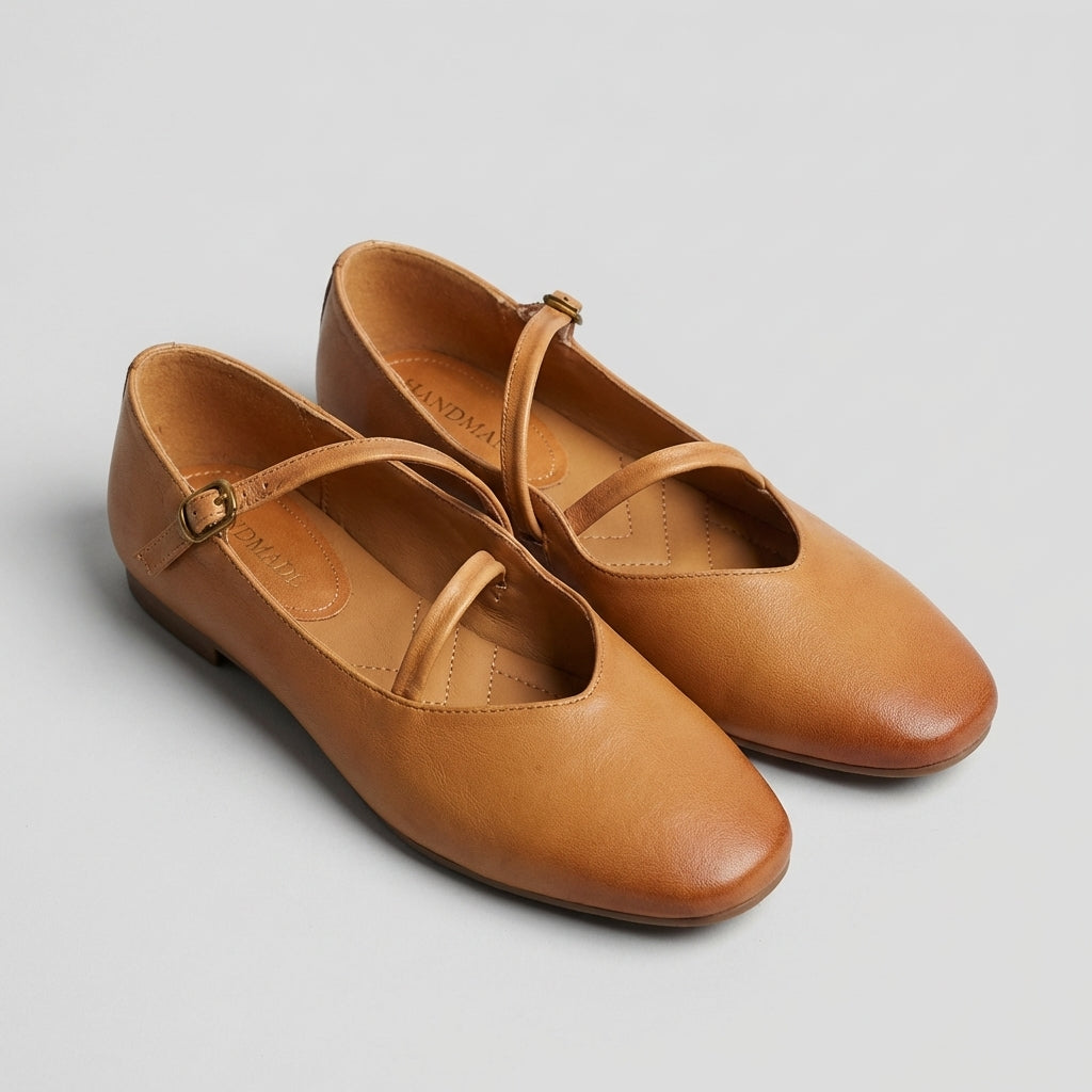 Elora Smooth Matte Mary Jane Flats with Criss-Cross Straps