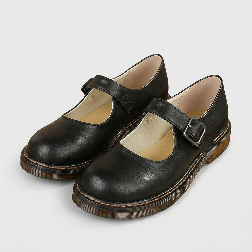 Structured Mary Jane Shoes with Buckle Strap and Chunky Sole