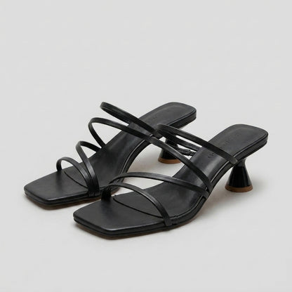 Elegant Square-Toe Mid-Heel Sandals with Delicate Thin Straps