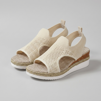 Breathable Perforated Knit Slingback Wedge Sandals with Textured Midsole