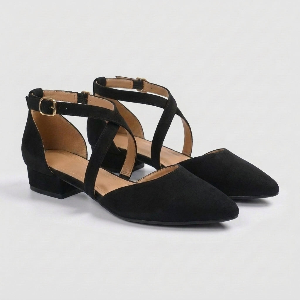 Women's Pointed-Toe Flat Sandals with Crossover Ankle Straps and D’Orsay Cutouts