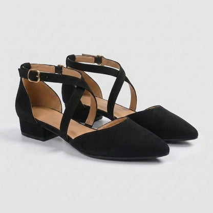 Women's Pointed-Toe Flat Sandals with Crossover Ankle Straps and D’Orsay Cutouts