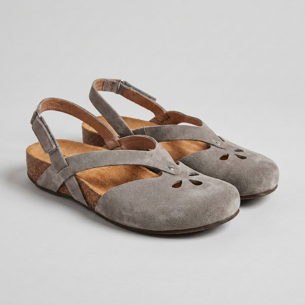Adjustable T-Strap Sandals with Floral Cutout and Contoured Midsole