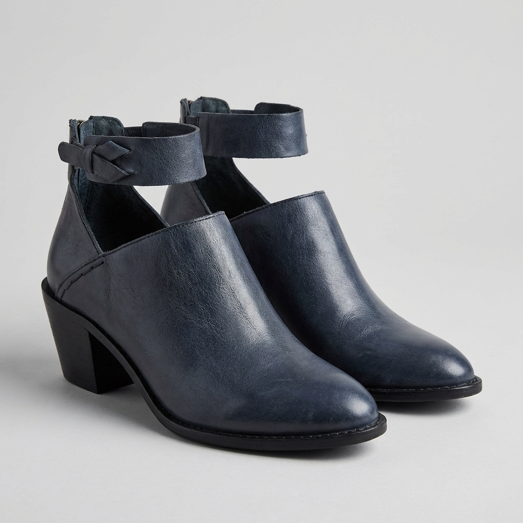 Fitted Ankle Boots with Braided Strap and Block Heel