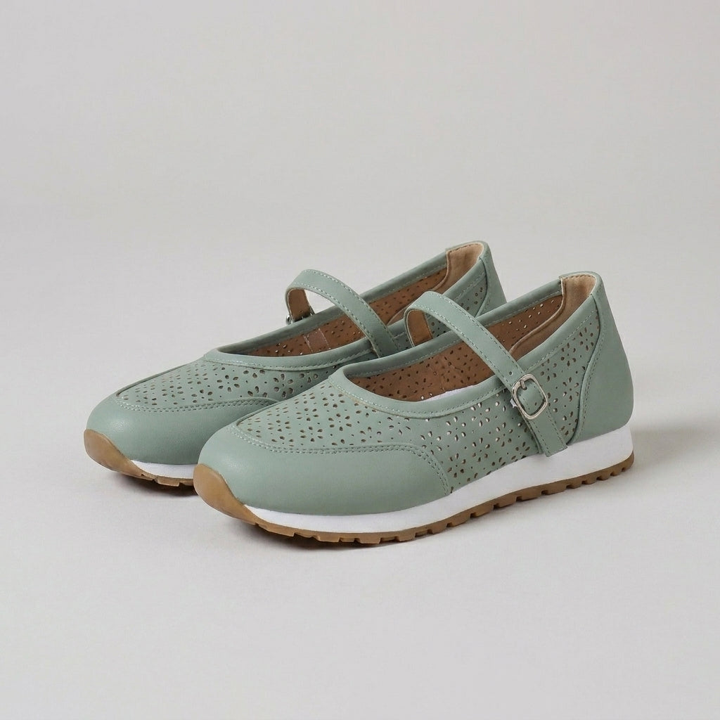 Perforated Mary Jane Comfort Sneakers with Buckle Strap