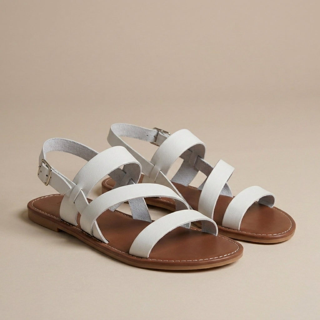 Roman-Inspired Multi-Strap Flat Sandals with Adjustable Ankle Buckle