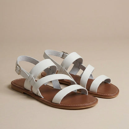 Roman-Inspired Multi-Strap Flat Sandals with Adjustable Ankle Buckle
