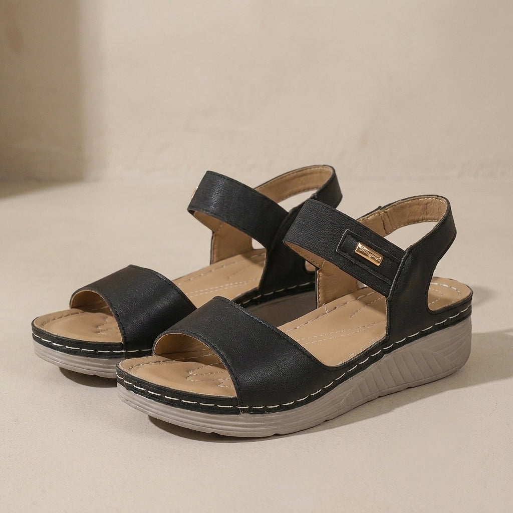 Retro-Inspired Flat Wedge Sandals with Cushioned All-Day Comfort and Adjustable Fit