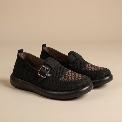 Comfort Knit Slip-On Loafers with Buckle Accent