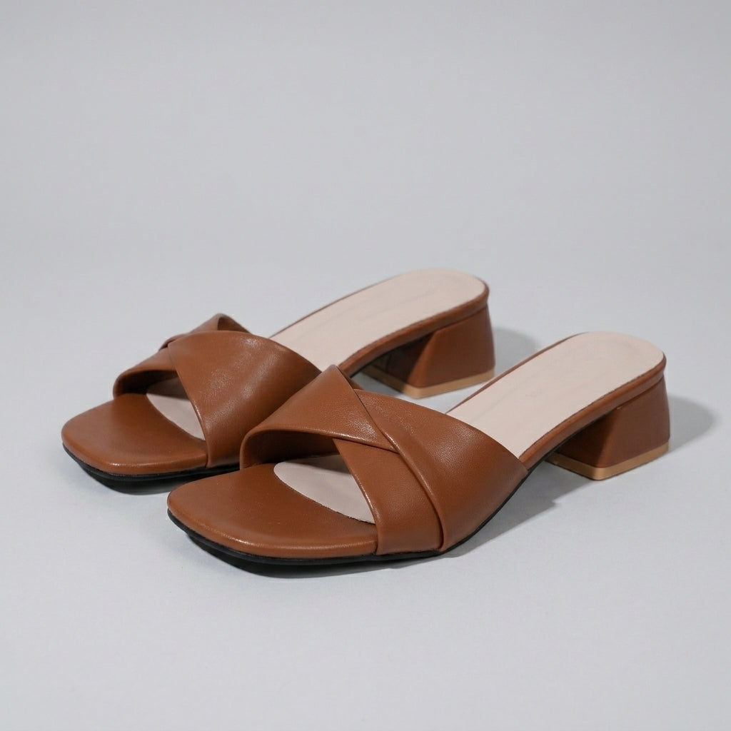 Elegant Cross-Strap Block Heel Slide Sandals
