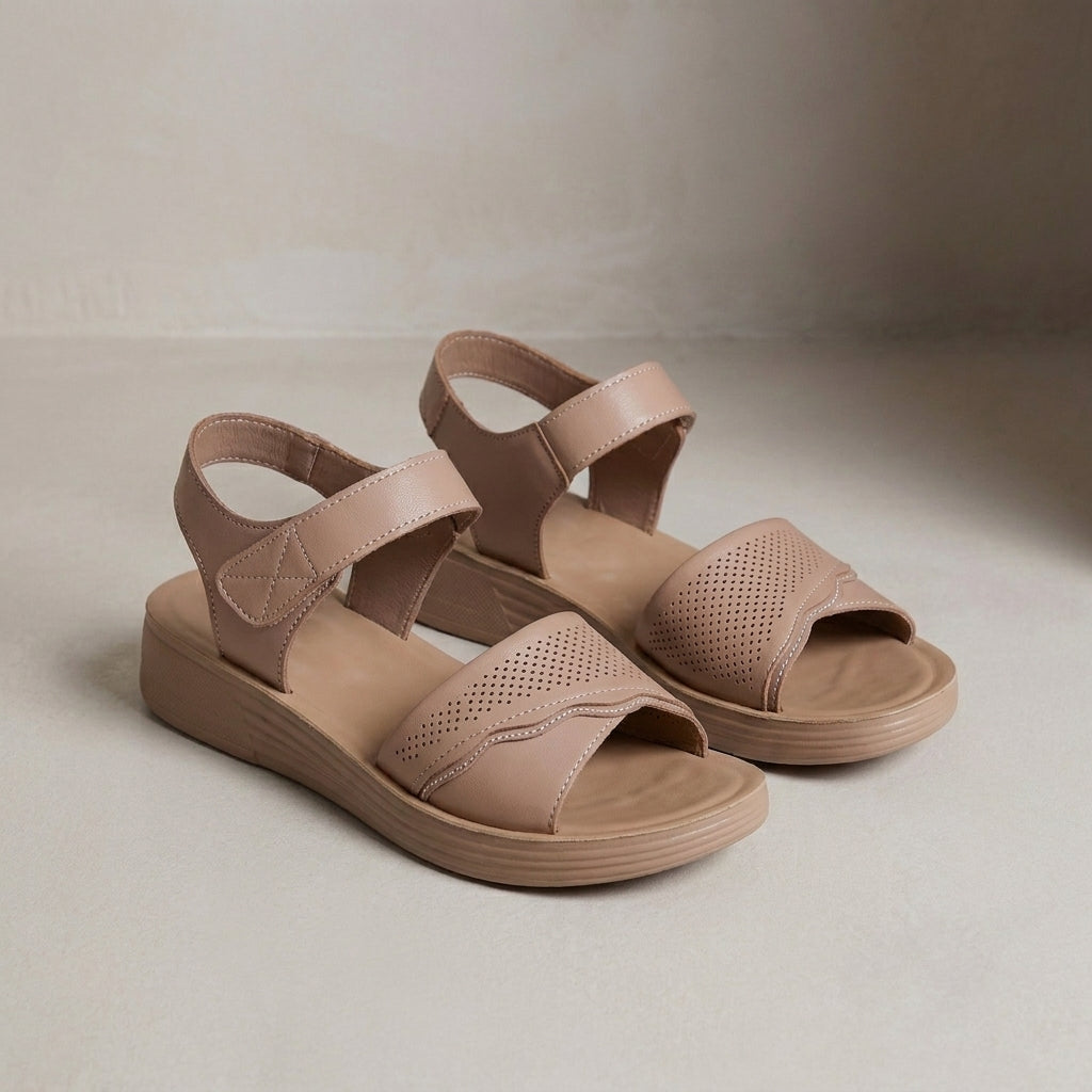 Adjustable Ankle Strap Flat Sandals with Textured Platform Sole