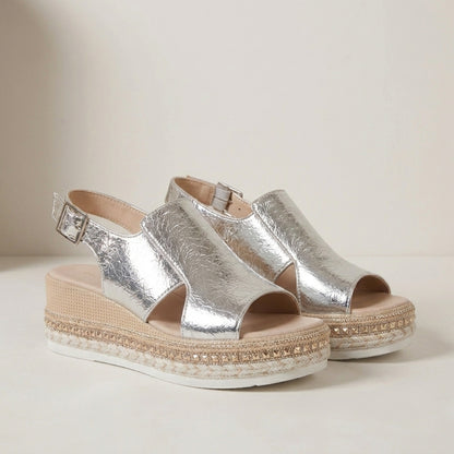 Elevated Metallic Platform Slingback Comfort Sandals