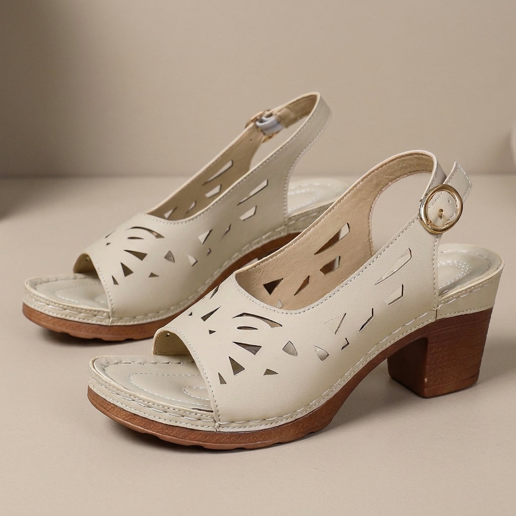 Cutout Slingback Block Heel Sandals with Open Toe