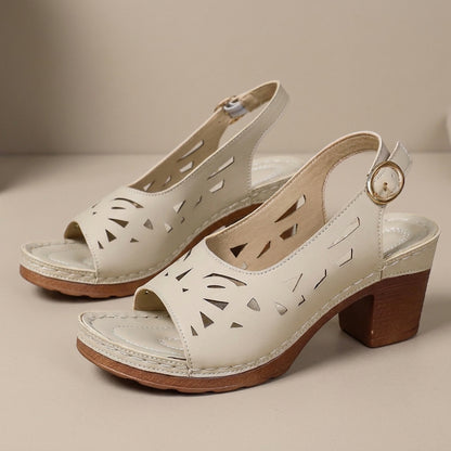 Cutout Slingback Block Heel Sandals with Open Toe