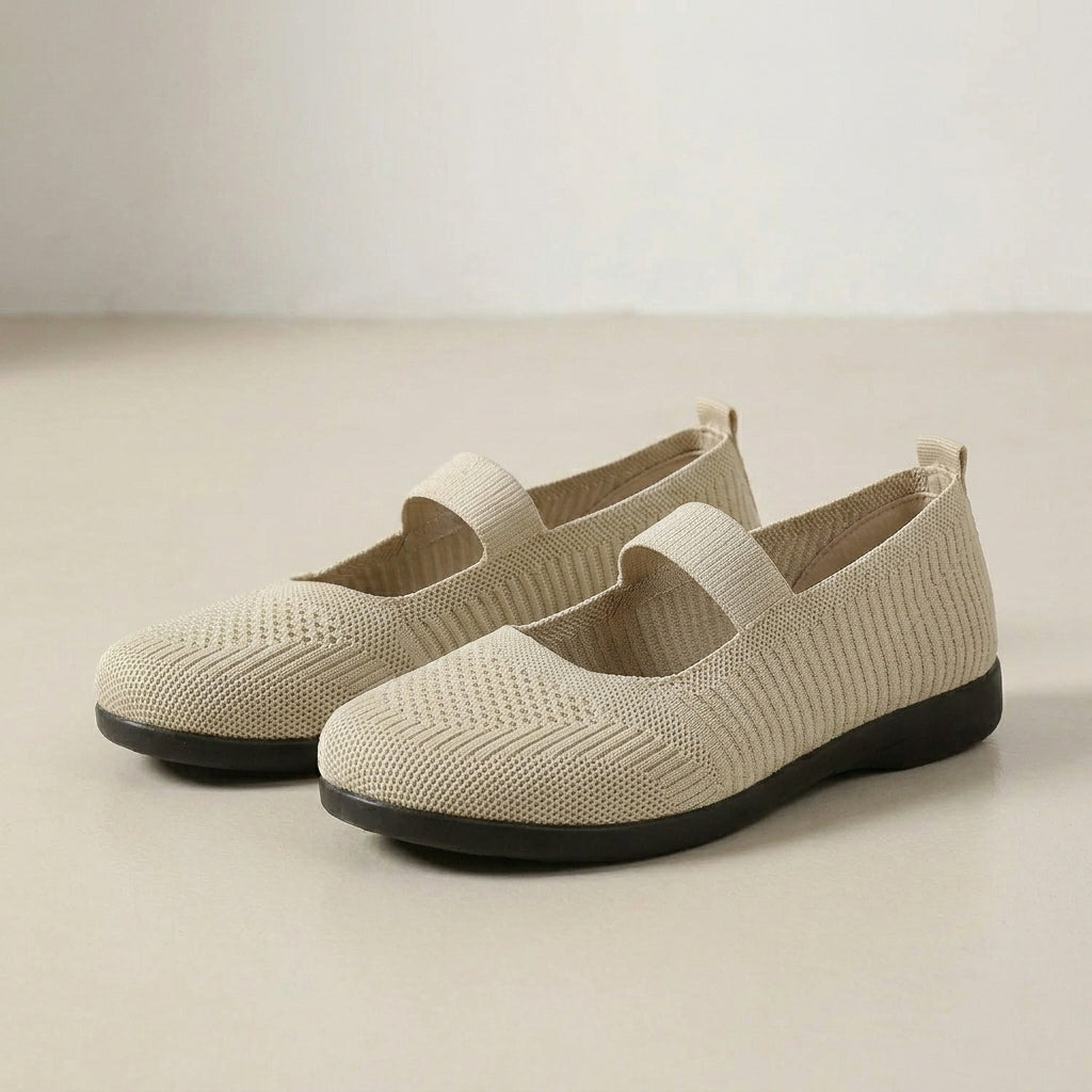 Breathable Knit Slip-On Flats with Elastic Mary Jane Strap