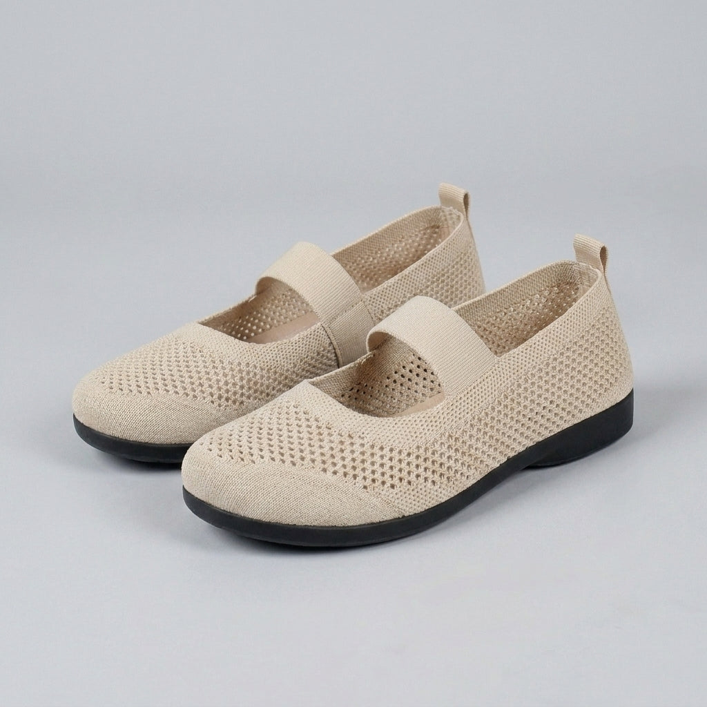 Breathable Knit Mary Jane Flats with Comfort Strap