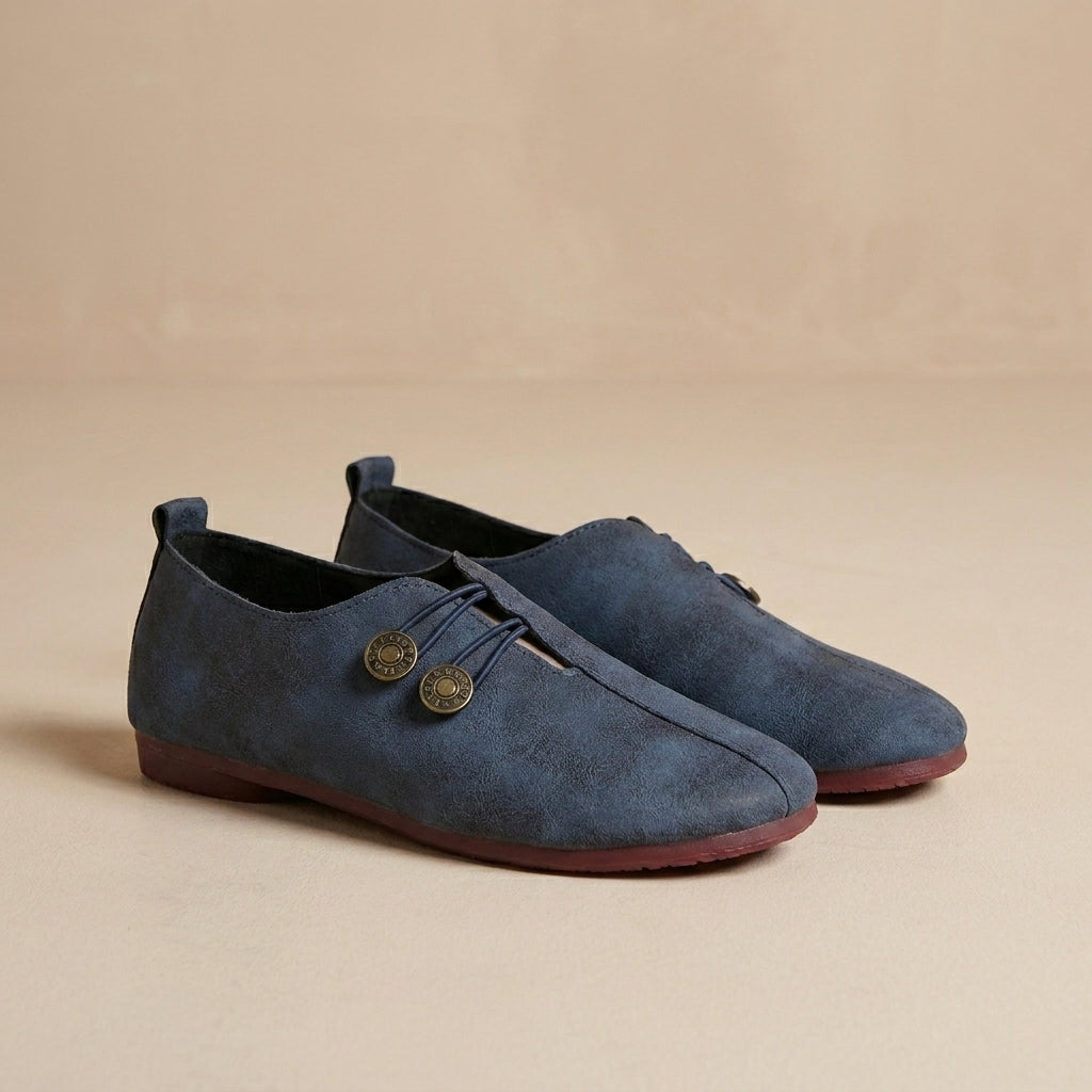 Vintage-Inspired Slip-On Flats with Button Accent