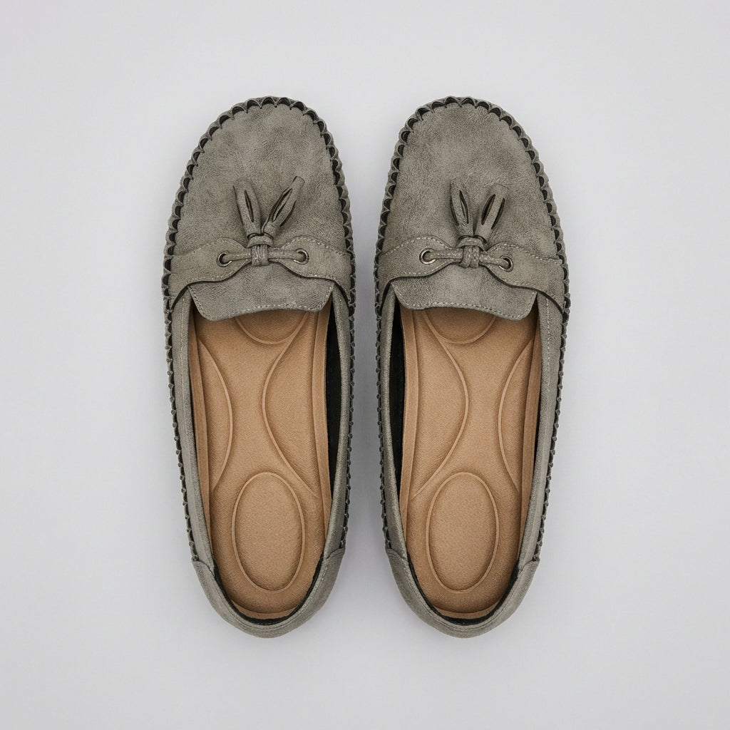 Suede Slip-On Loafers with Decorative Tassel Bow and Moccasin Stitching