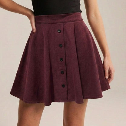 Structured High-Waisted A-Line Mini Skirt with Button Front Detail