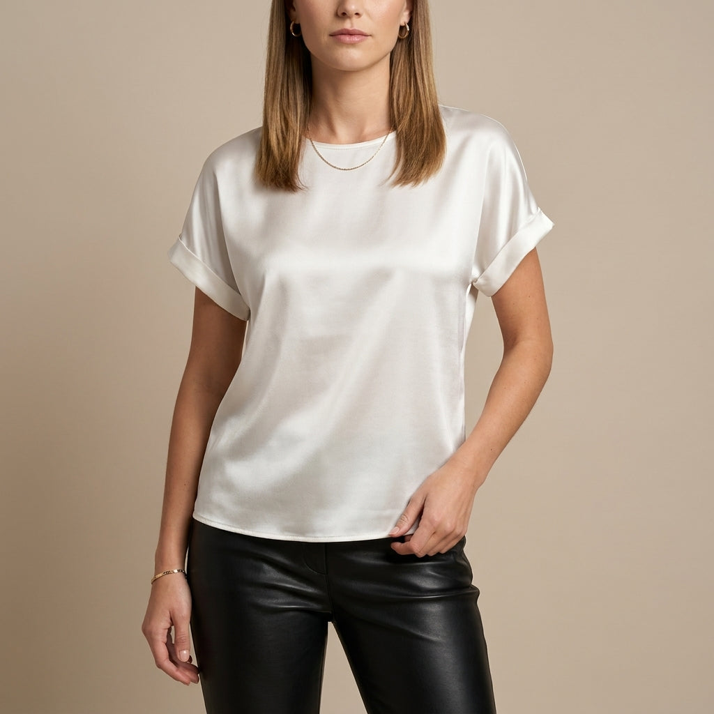 Relaxed Tops with Rolled Cuff Detailing for Evening Elegance