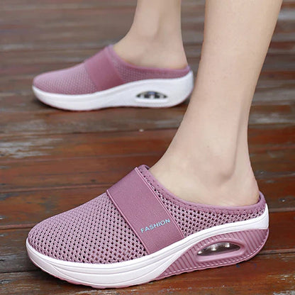 Women's Mesh Slip-On Clogs - Breathable Comfort - Cushioned Sole - Air Cushion Heel
