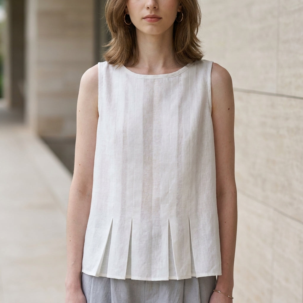 Pleated Sleeveless Blouse with Relaxed Feminine Silhouette
