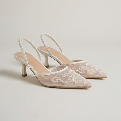 Embroidered Pointed Toe Slingback Heels for Elegant Occasions