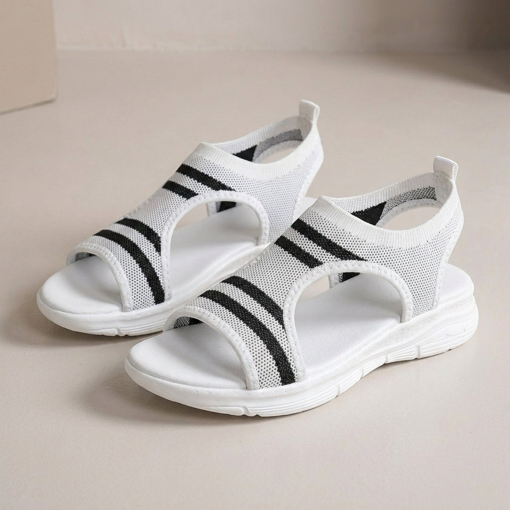 Breathable Platform Sandals with Striped Knit Upper