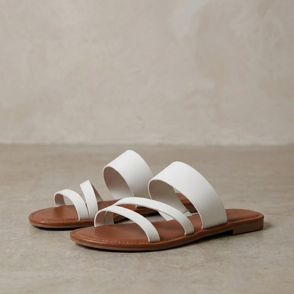 Multi-Strap Flat Sandals with Textured Grained Footbed