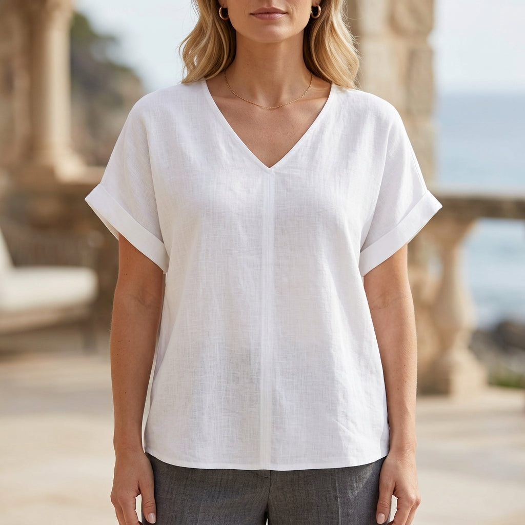 Effortless V-Neck Relaxed Fit Coastal Blouse