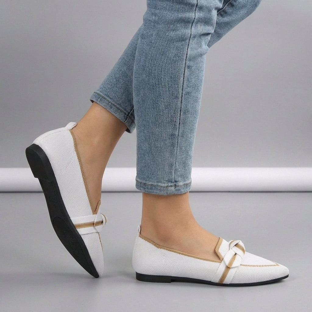 Elegant Knitted Pointed Toe Slip-On Loafers with Knotted Accent