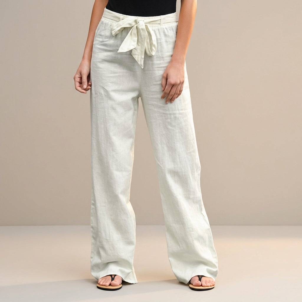 High-Waist Wide-Leg Trousers with Self-Tie Waistdetail