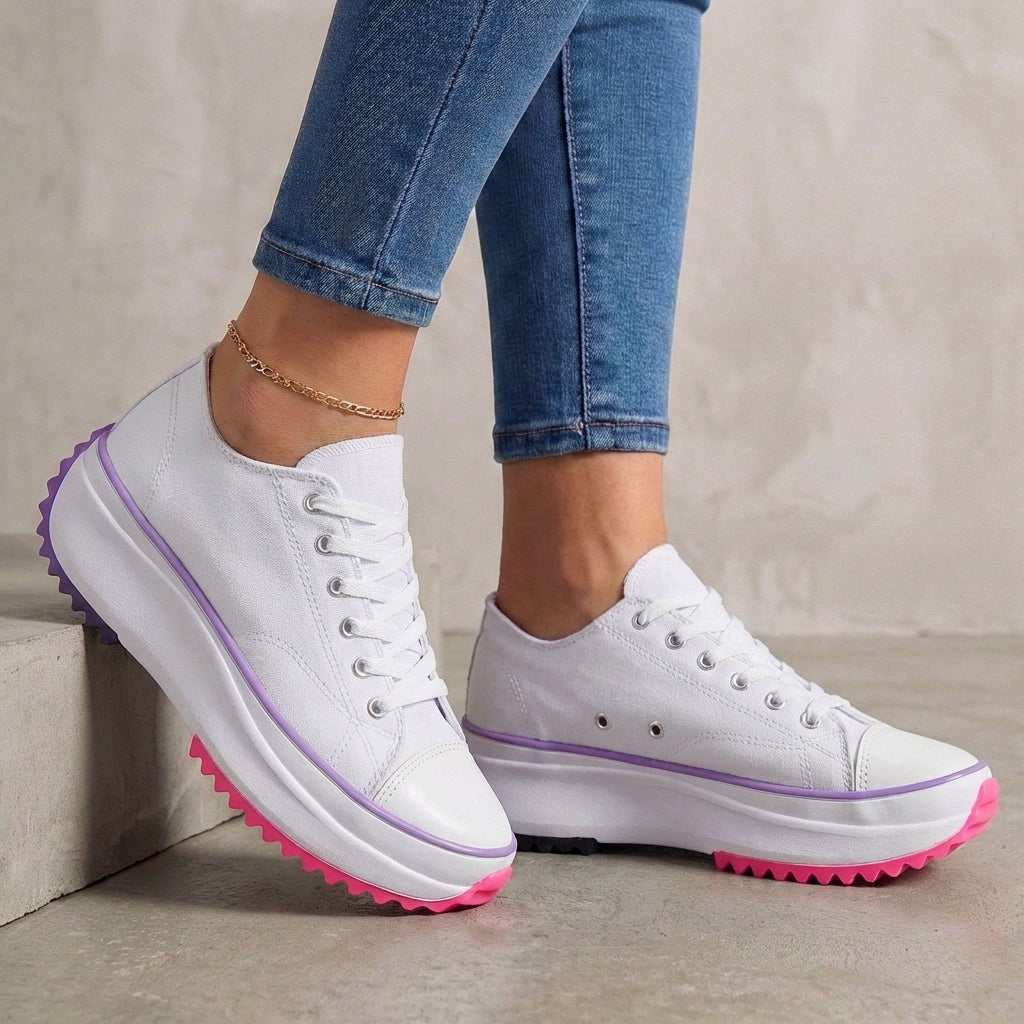 Classic Canvas Platform Orthopedic Sneakers with Contrast Toe Cap