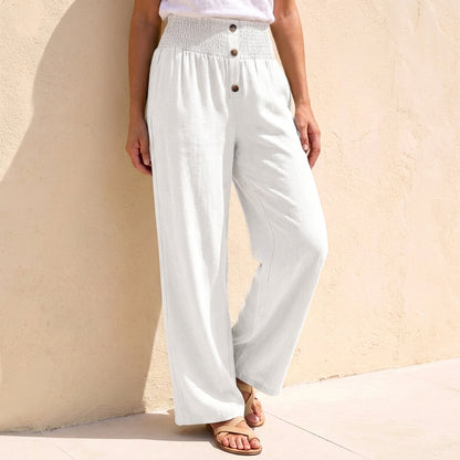 Relaxed Wide Leg Pants with Shirred Waistband