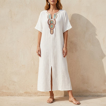 Embellished Bohemian Caftan MIdi Dress for Resort Escapes