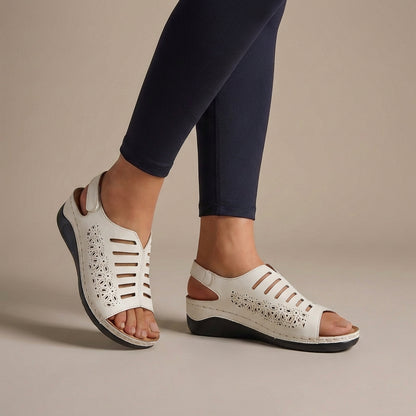 Luxury Wedge Sandals with Floral Cut-Out and Adjustable Strap