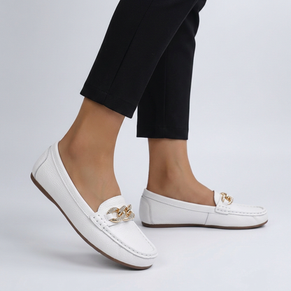 Classic Orthopedic Slip-On Loafers with Gold Chain Accent
