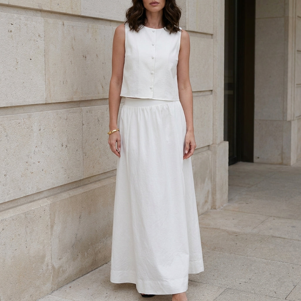 Elegant Sleeveless Crop Top and Maxi Skirt Set