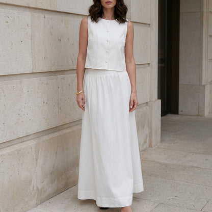 Elegant Sleeveless Crop Top and Maxi Skirt Set