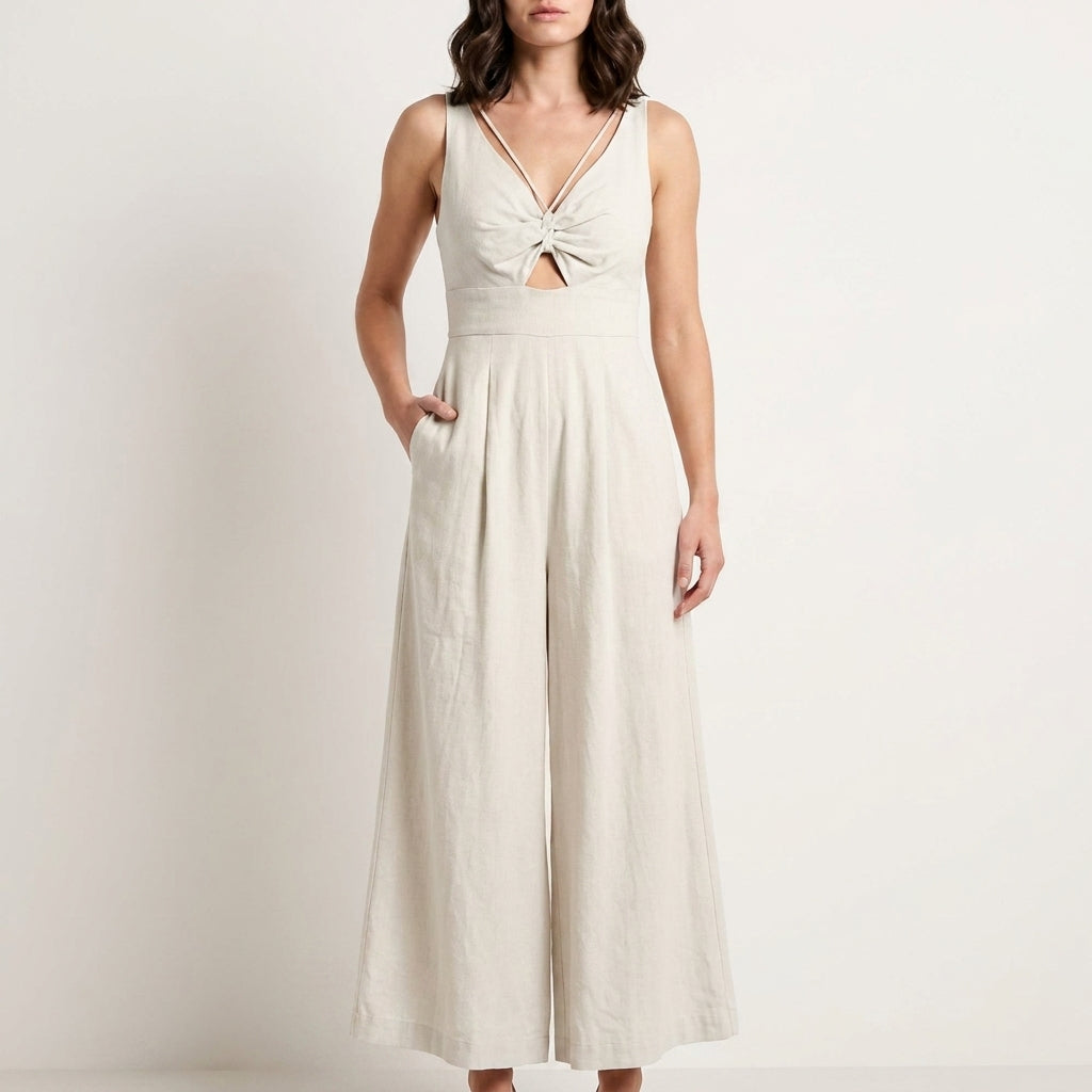 Twist Front Cutout Wide Leg Jumpsuit