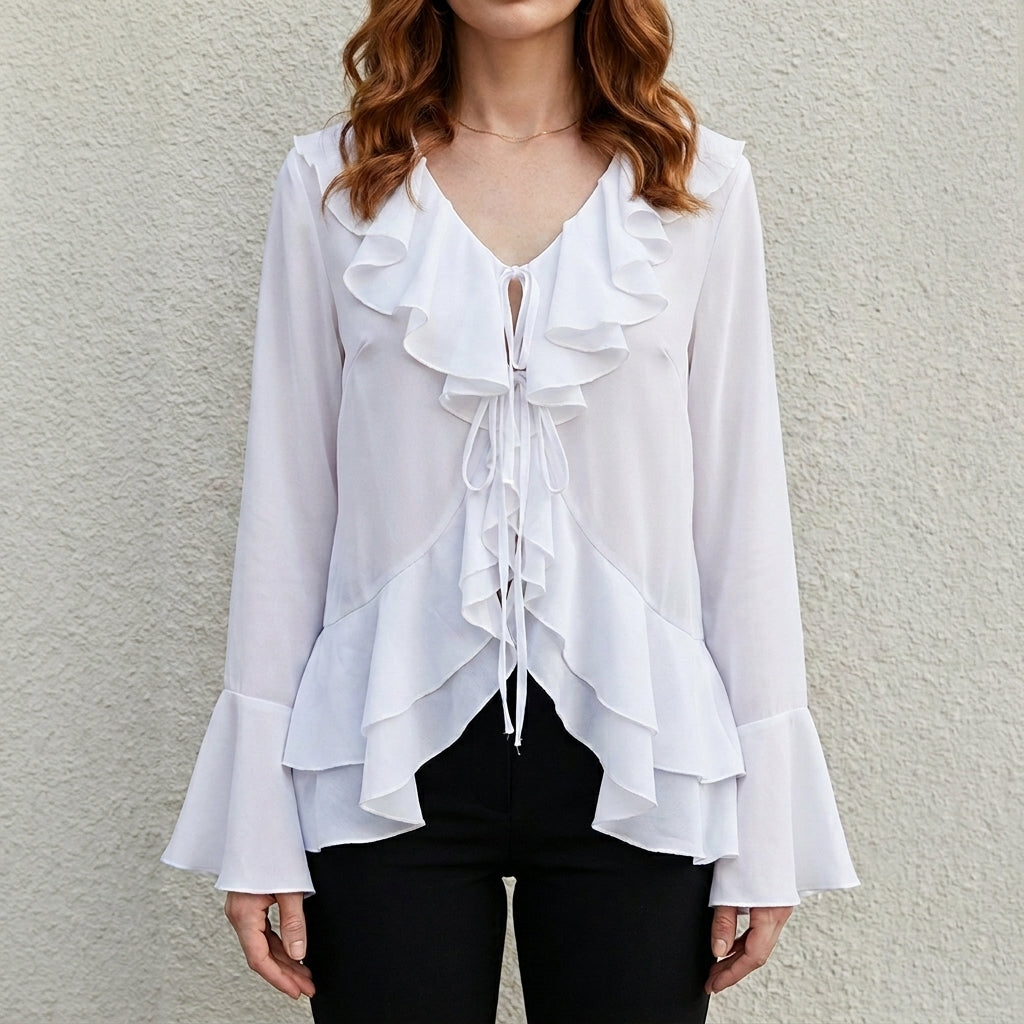 Seaside Romance Ruffle Tie-Front Blouse
