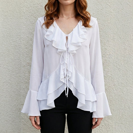 Seaside Romance Ruffle Tie-Front Blouse
