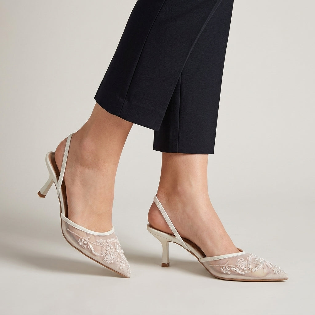 Embroidered Pointed Toe Slingback Heels for Elegant Occasions