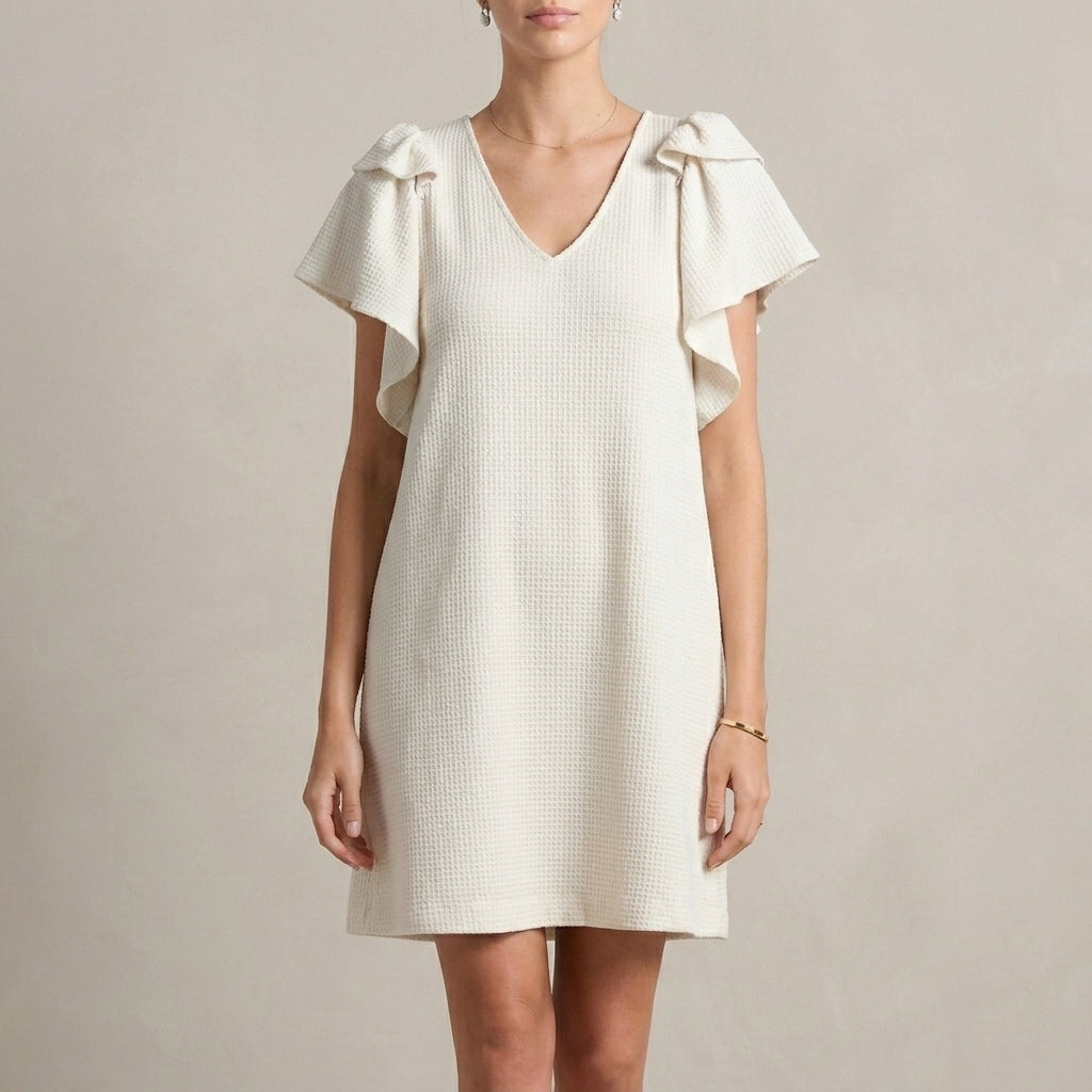 Flutter Sleeve Mini Dress with Soft Relaxed Silhouette